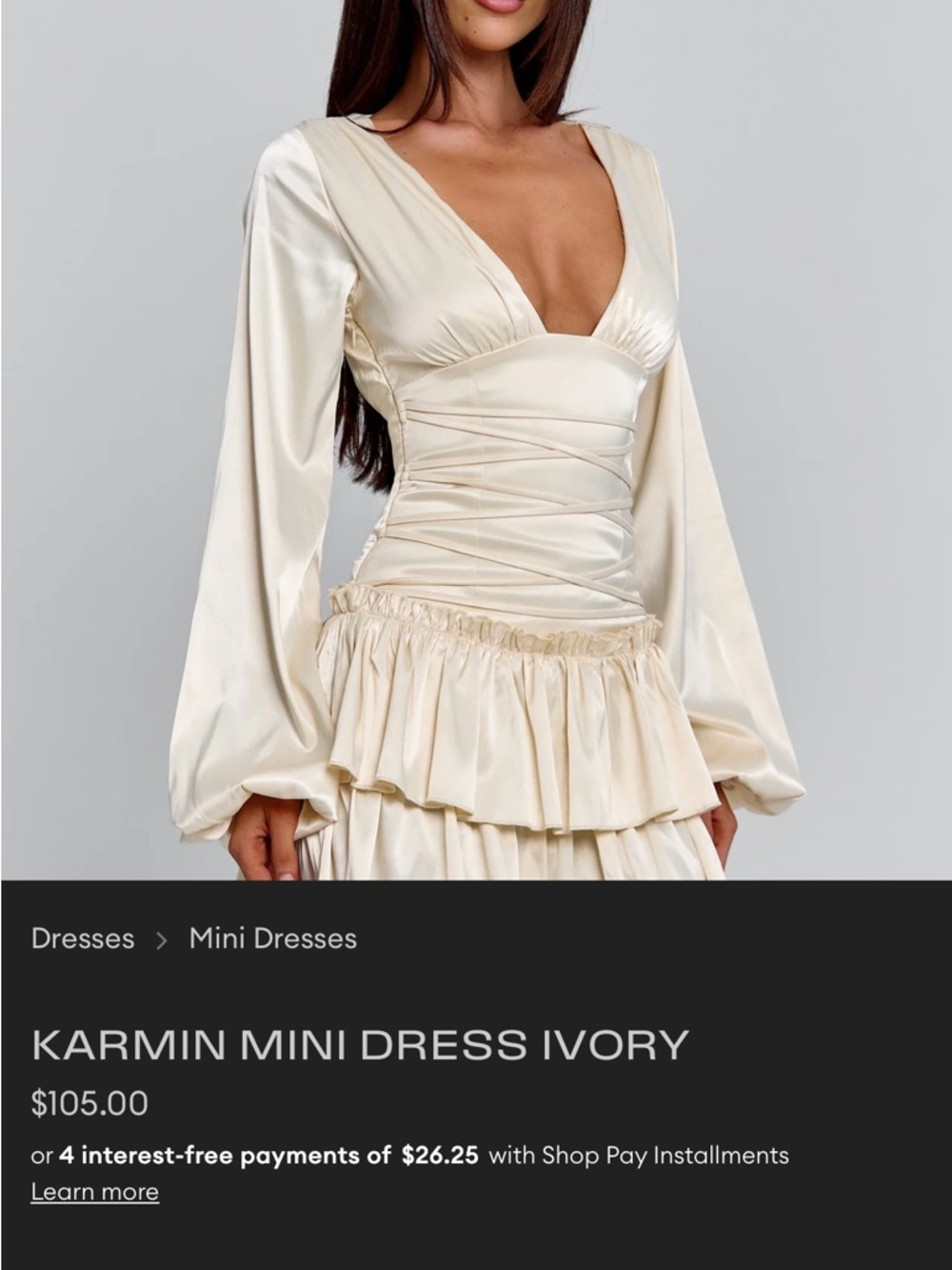Outcast Cream Satin Ruffle Mini Dress - Picture 2 of 3